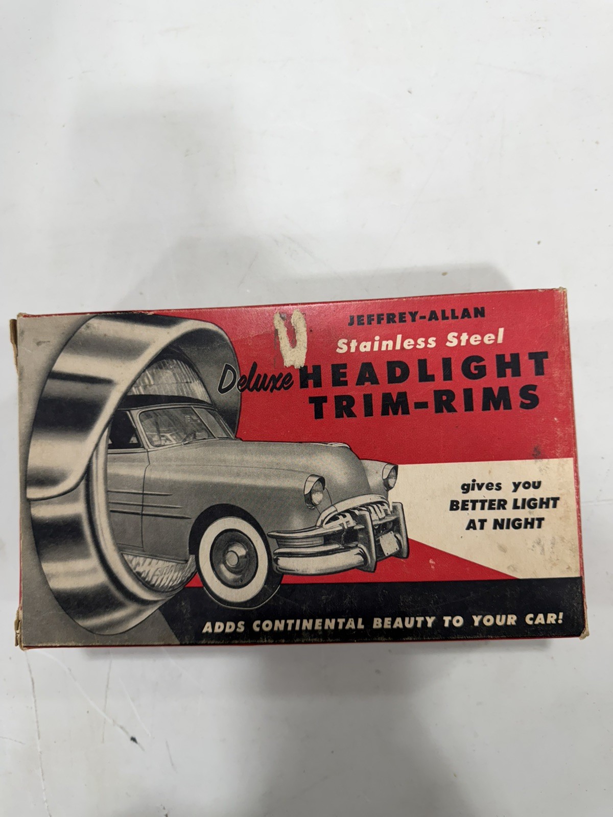 RARE 1953 NOS Jeffrey-Allan JA-34 Headlight Trim Rims Pair Original Box