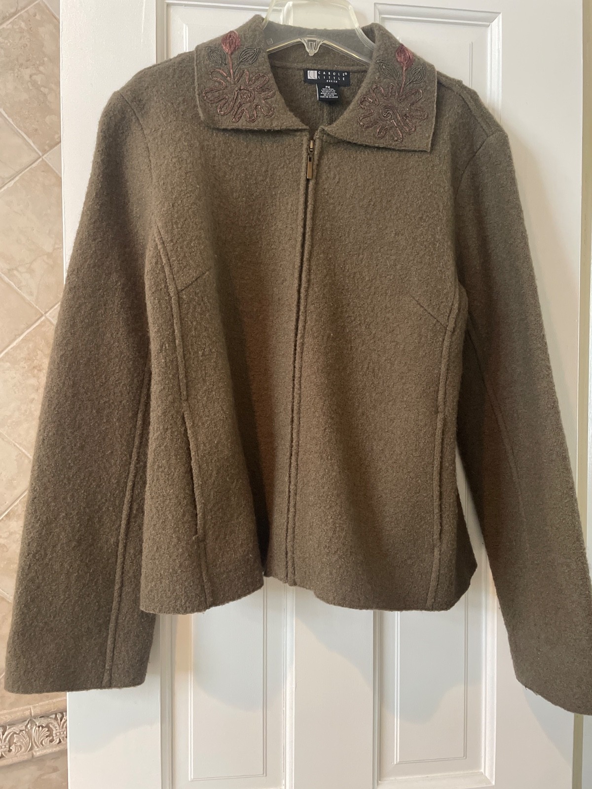 Carole Little boiled wool zip up jacket size petite medium