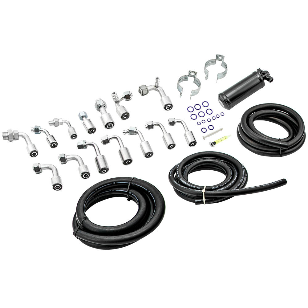 134a A/C Air Conditioning Extended Length Hose Kit with Drier & R-Ring Fittings