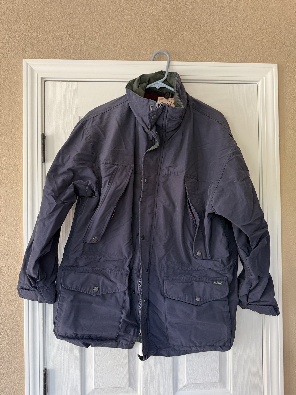 Vintage Woolrich Jacket Mens Large Blue Hooded Wool Lined Canvas Parka Made USA Vintage Woolrich Jacket Mens Large Blue Hooded Wool Lined Canvas Parka Made USA