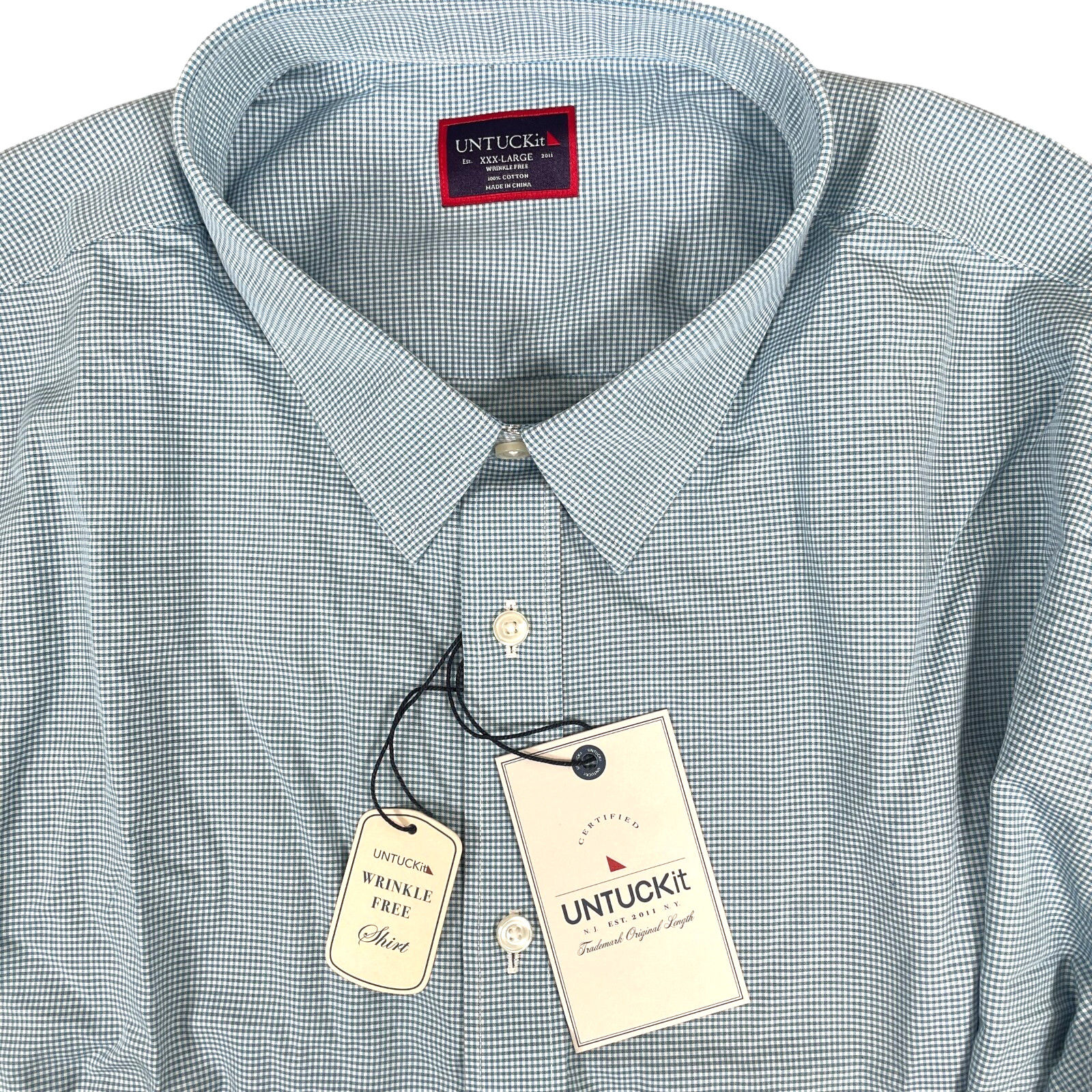 NEW UNTUCKit Mens Hildalgo Wrinkle Free Button Up Shirt 3XL Blue Check Cotton