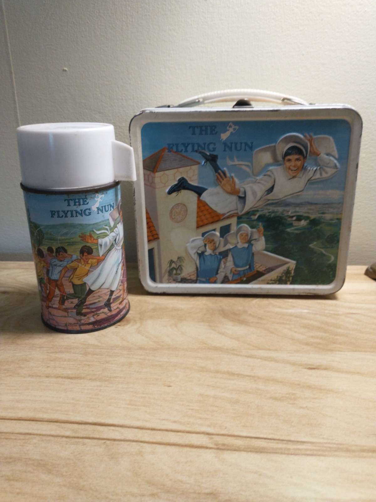 Vintage 1968 The Flying Nun Embossed Metal Lunchbox With Thermos Vintage 1968 The Flying Nun Embossed Metal Lunchbox With Thermos