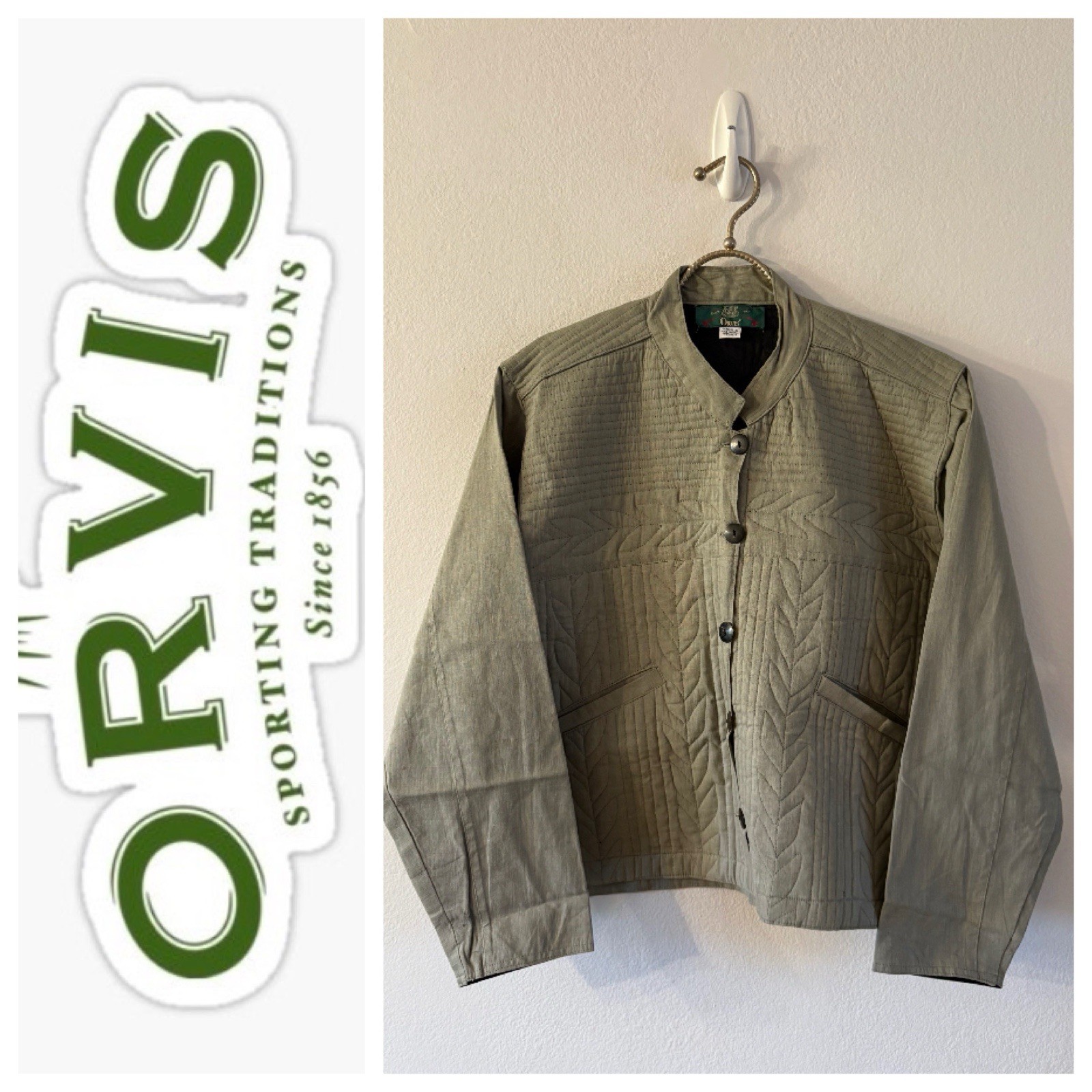 Authentic  Orvis 100% Cotton Green Button Down Jacket Pockets Vintage Large