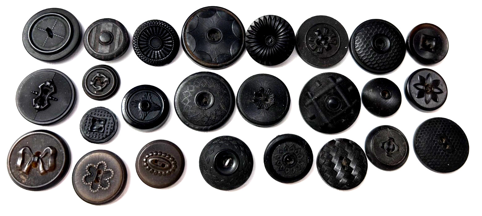 Collection of 25 Antique Dyed Black Pressed Horn Buttons #1346 Collection of 25 Antique Dyed Black Pressed Horn Buttons #1346