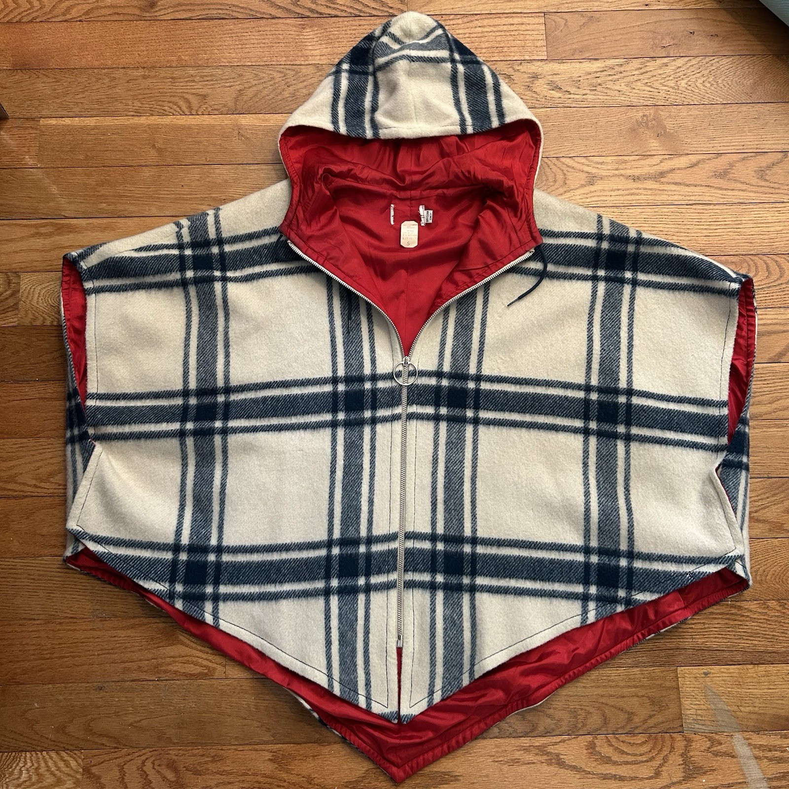 Vintage 60s Wool Plaid Poncho Cape Shawl Hooded Full Zip Jacket Small Vintage 60s Wool Plaid Poncho Cape Shawl Hooded Full Zip Jacket Small