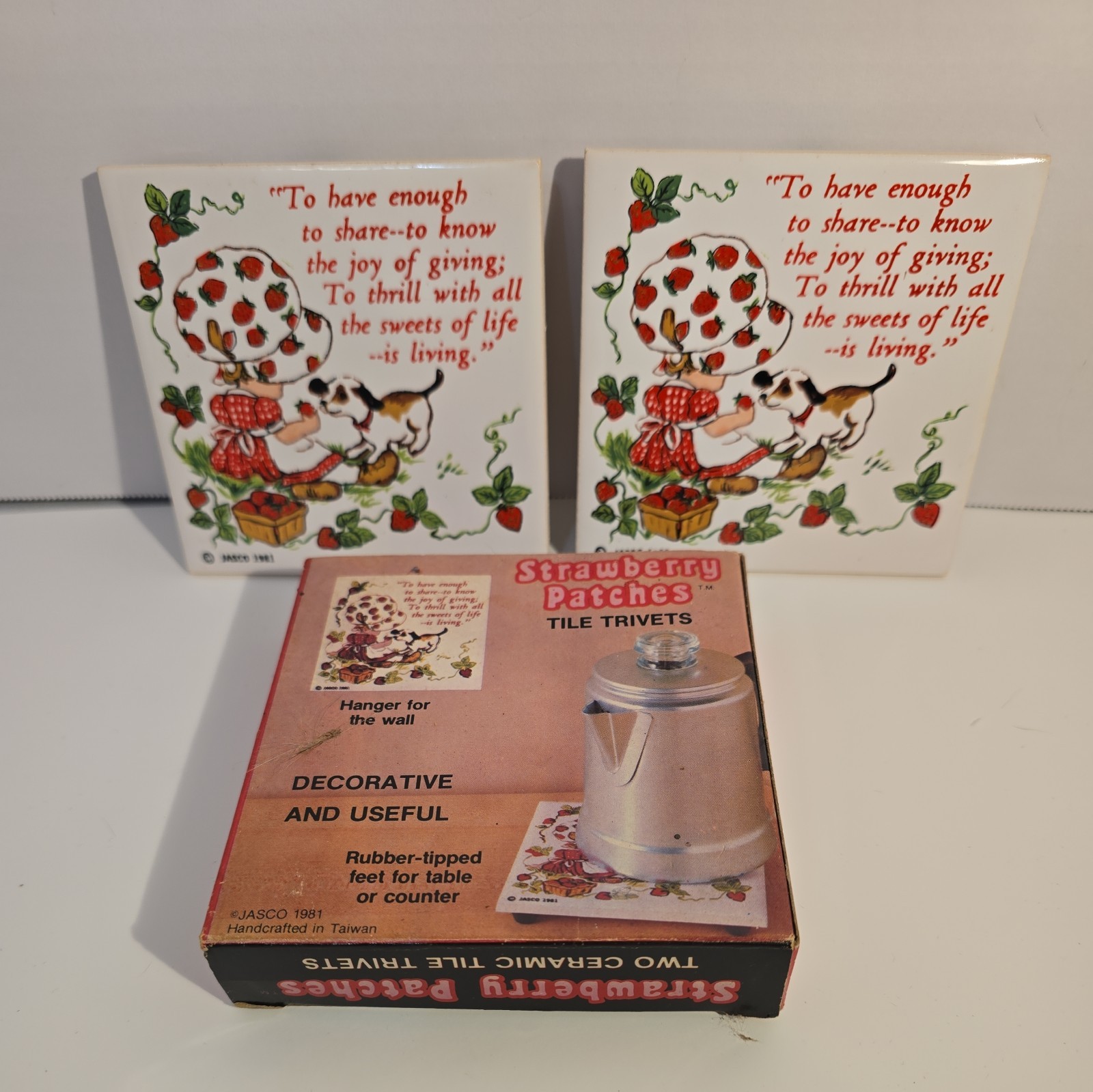 1981 Strawberry Shortcake Trivet Square Ceramic Coaster Tile Jasco NOS VINTAGE 1981 Strawberry Shortcake Trivet Square Ceramic Coaster Tile Jasco NOS VINTAGE