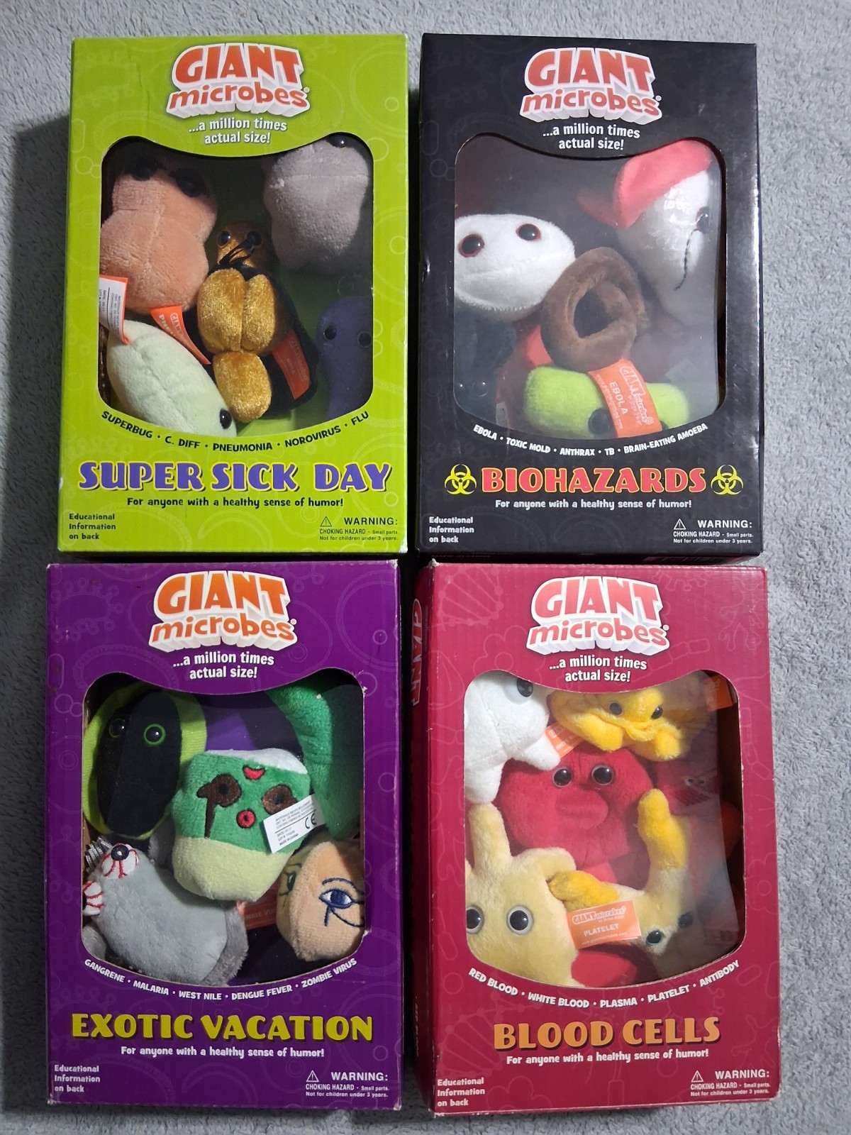 Giant Microbes Sick Day, Microbes, Biohazards, Exotic Vacation Lot of 4 Open Box Giant Microbes Sick Day, Microbes, Biohazards, Exotic Vacation Lot of 4 Open Box