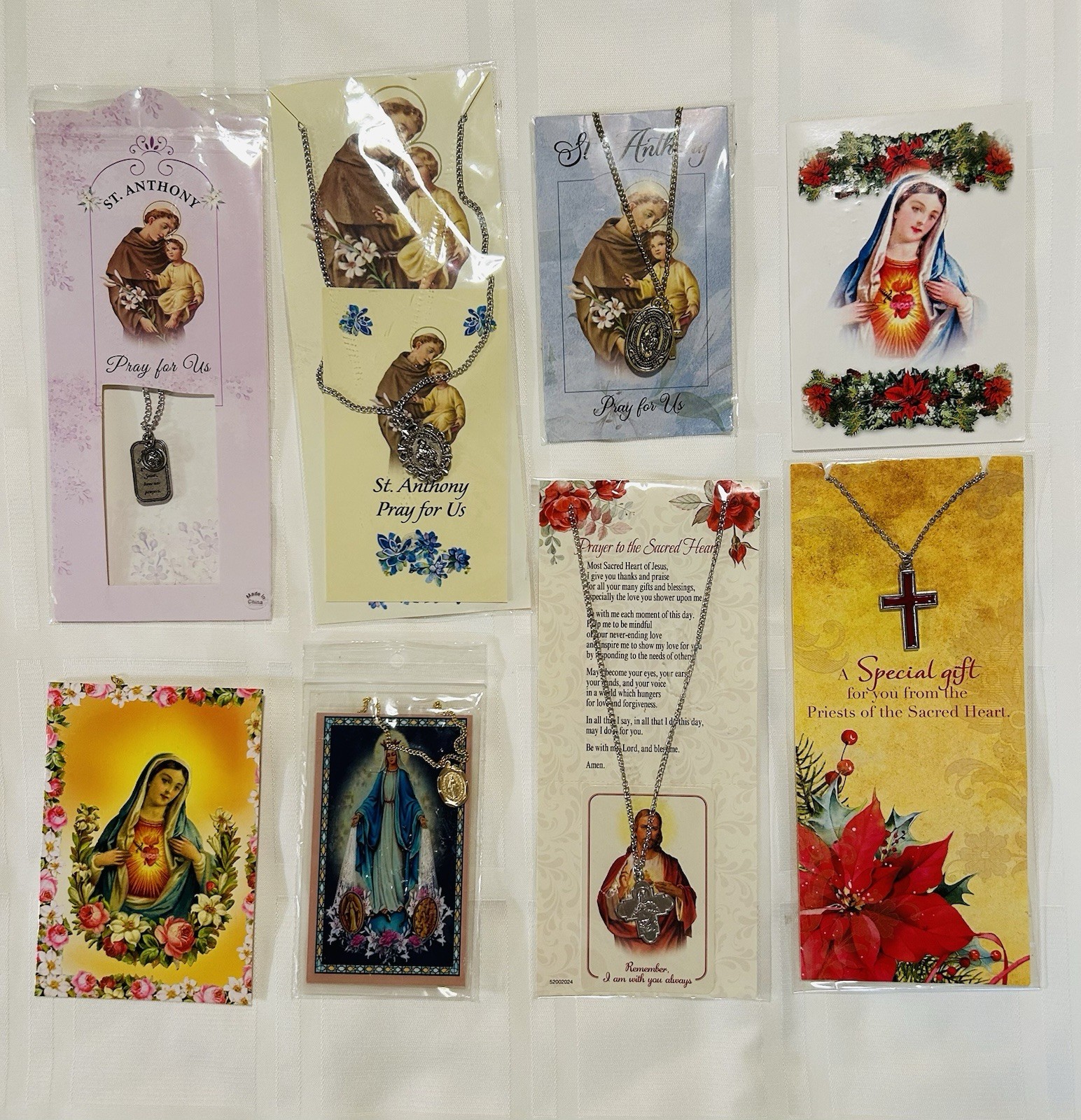 Catholic Miraculous Necklaces Medals Cross New Pewter St Anthony Prayer Lot 8 Catholic Miraculous Necklaces Medals Cross New Pewter St Anthony Prayer Lot 8
