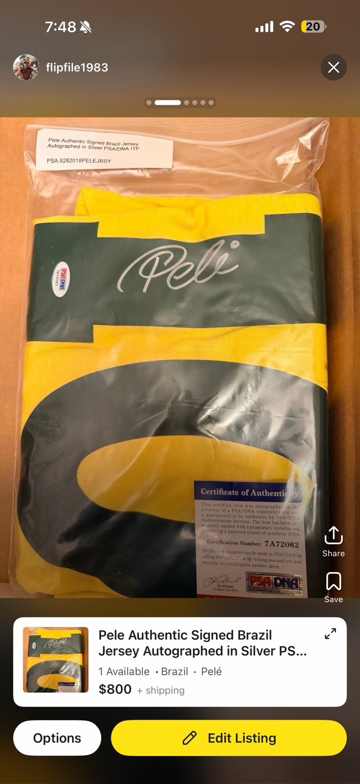 Pelé Authentic Signed Brazil Soccer Jersey PSA/DNA Autographed Original