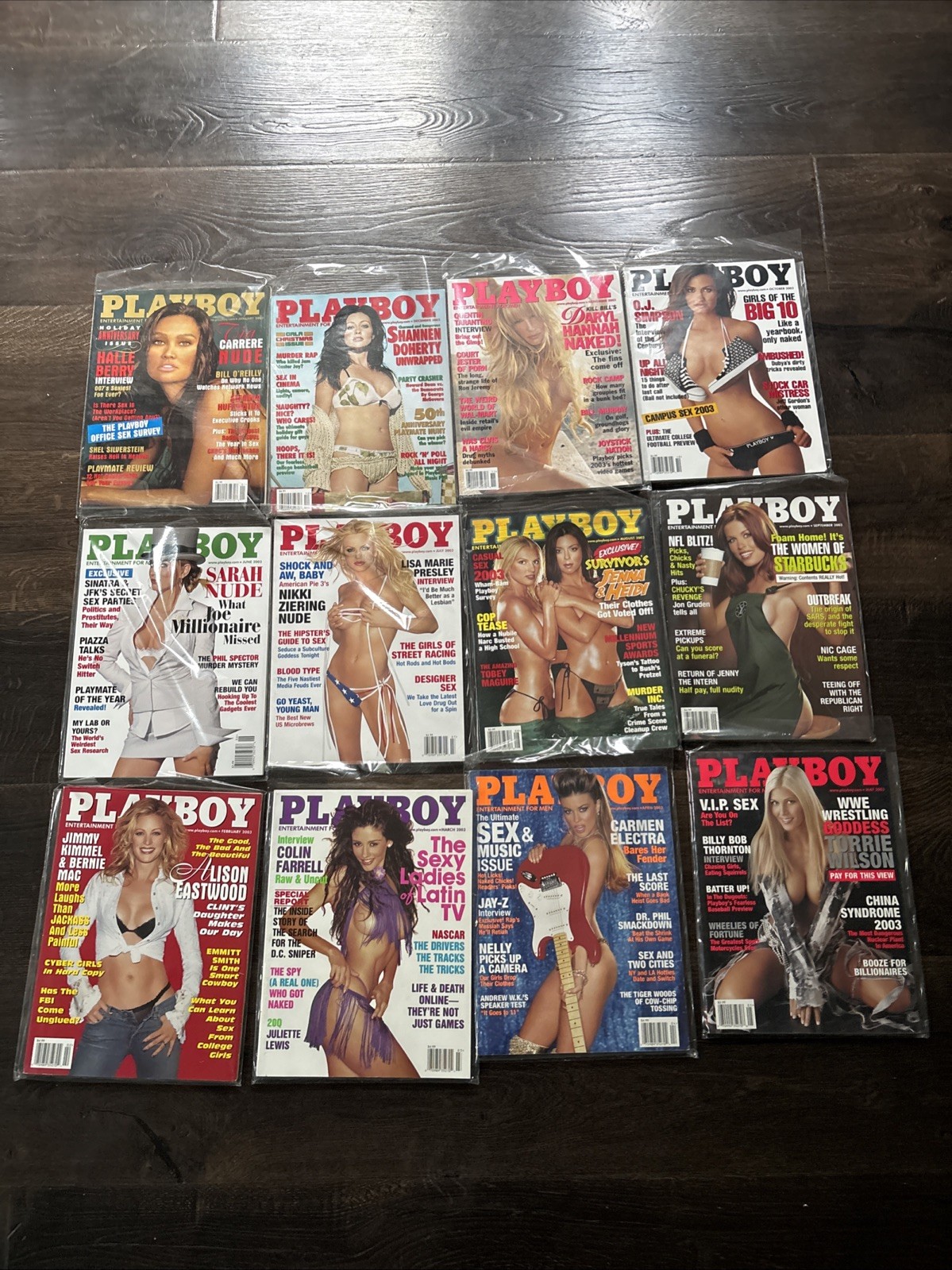 Lot of 12 2003 Vintage Playboy Magazines - All In Sleeves - Lot of 12 2003 Vintage Playboy Magazines - All In Sleeves -