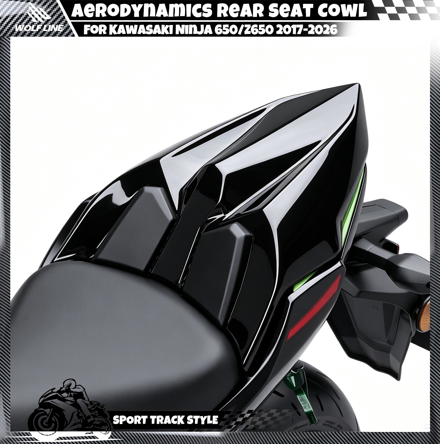 WOLFLINE Rear Seat Cowl For Kawasaki Ninja650 Z650 2017-2026 Glossy Black Cover