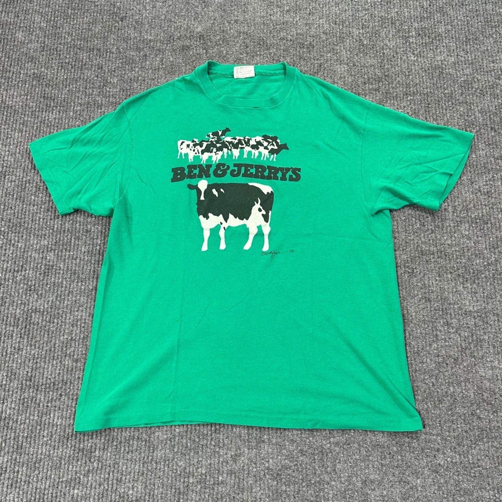 Vintage Ben & Jerry\'s T-Shirt Men\'s XL Green Hanes USA Single Stitch 80s Thin