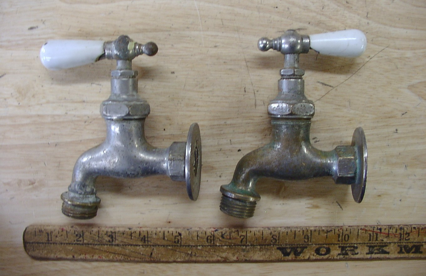 2 Vntg Rick Patented Faucet Spigots,Porcelain Hot & Cold Handles,5-1/4\