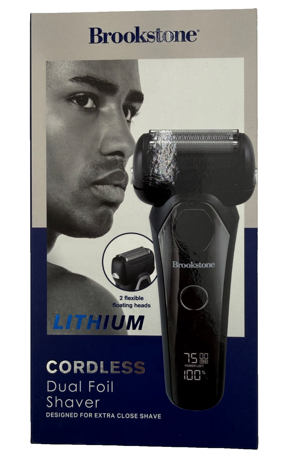 BROOKSTONE dual foil shaver cordless Rechargeable LITHIUM IPX5 Waterproof 