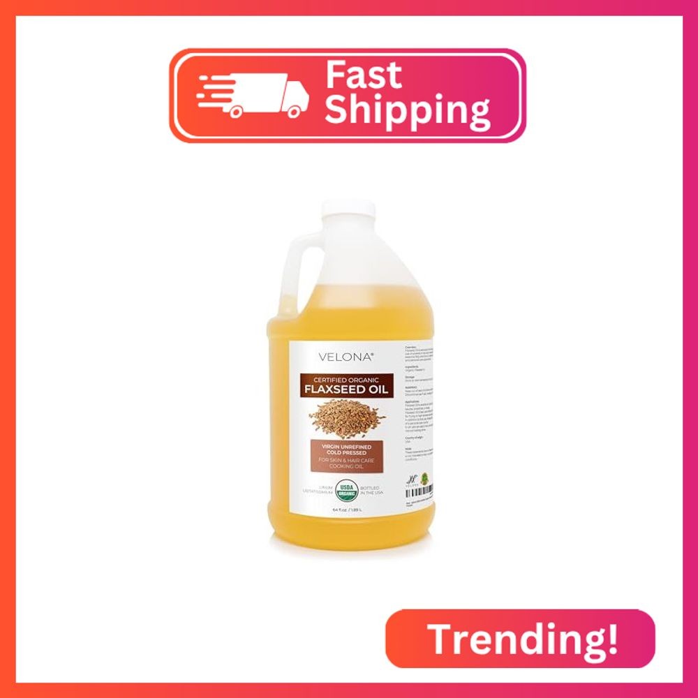 velona USDA Organic Flaxseed Oil - 64 fl oz, Cold Pressed, Unrefined