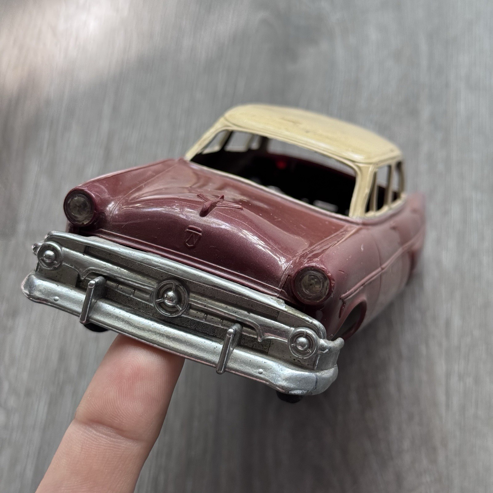 Vintage 1954 Ford Customline AMT 1/25 Friction Model Car Maroon Cream