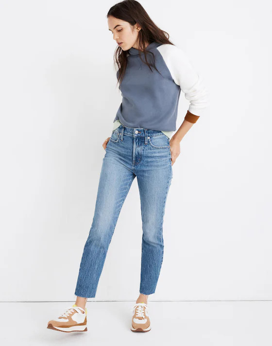 Madewell Jeans Womens 32 Blue The Perfect Vintage Crop High Rise Raw Hem Denim