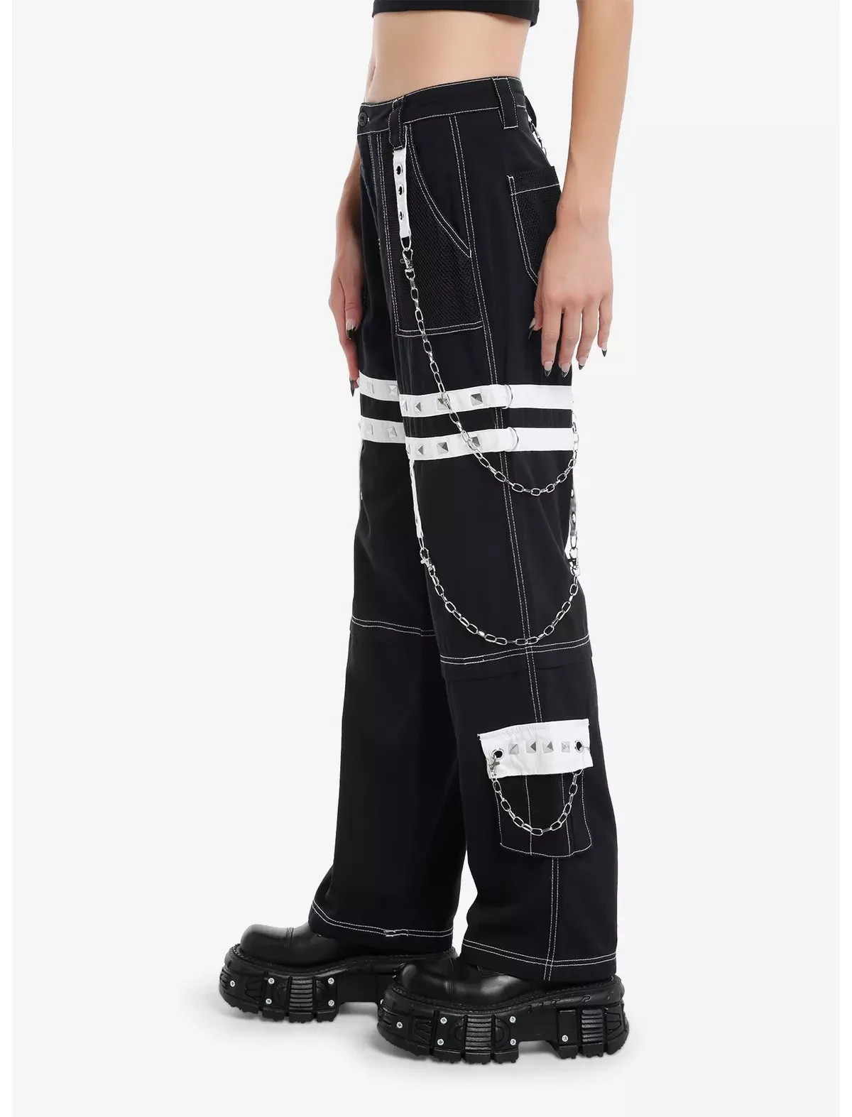 Hot Topic Black & White Grommet Suspender Chain Skater Punk Rock Gothic Raver Hot Topic Black & White Grommet Suspender Chain Skater Punk Rock Gothic Raver
