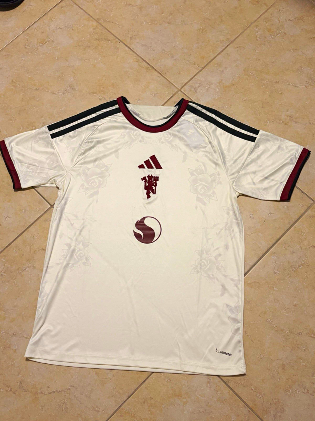 adidas Manchester United White Soccer Jersey Maroon/Black Trim