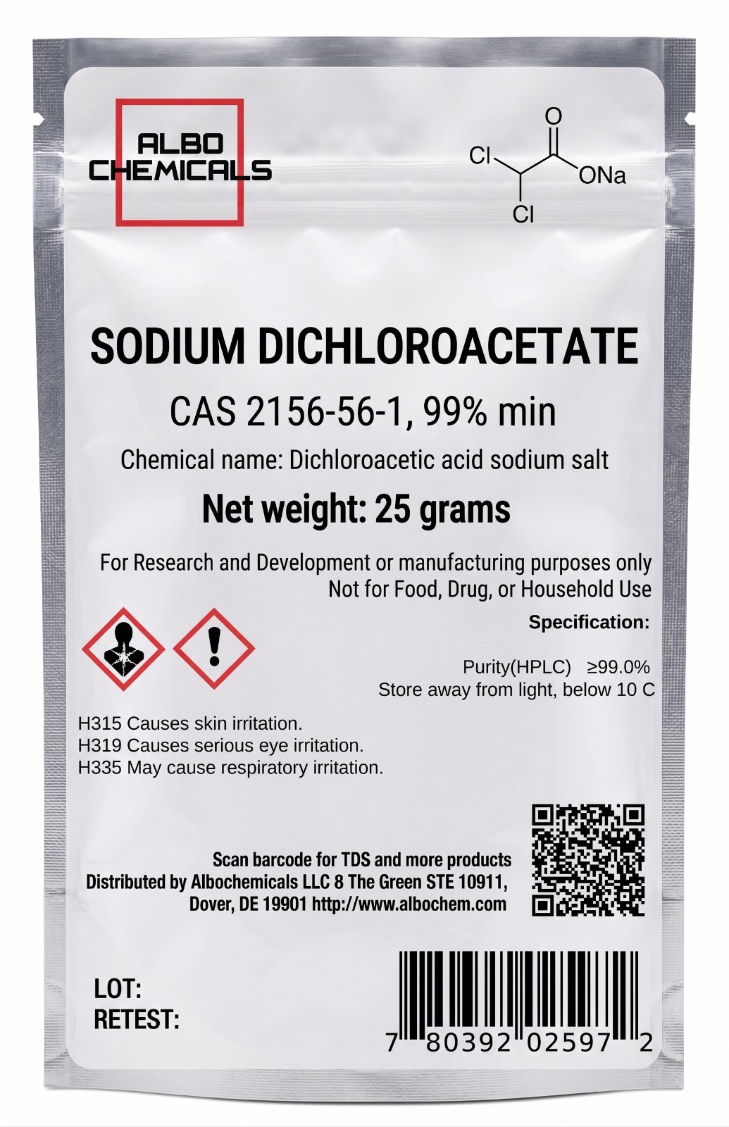 Sodium dichloroacetate, 99%, 25 Grams Sodium dichloroacetate, 99%, 25 Grams