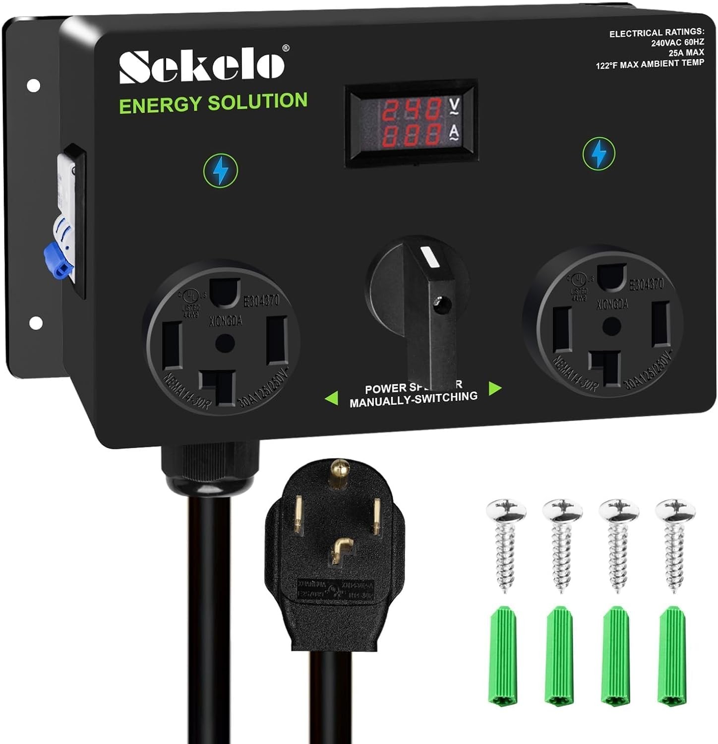 Sekelo EV Dryer Splitter Switch NEMA 14-30P to 14-30R 14-50R 240V 24A