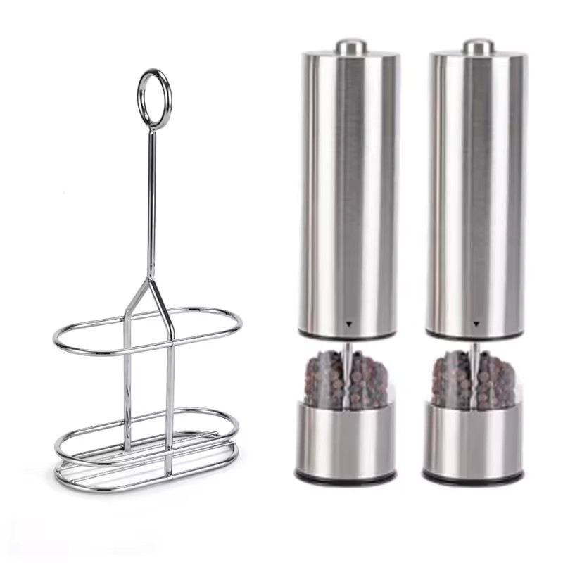Electric Salt & Pepper Grinder Set – Stainless Steel Mill with LED Light Electric Salt & Pepper Grinder Set – Stainless Steel Mill with LED Light
