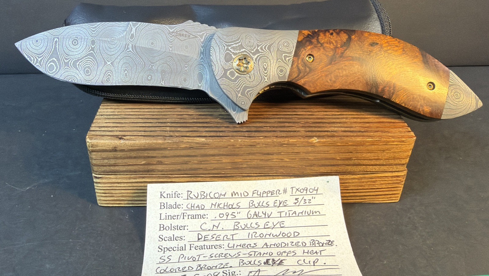 Peter Carey Custom Knives Rubicon Mid Flipper Damascus