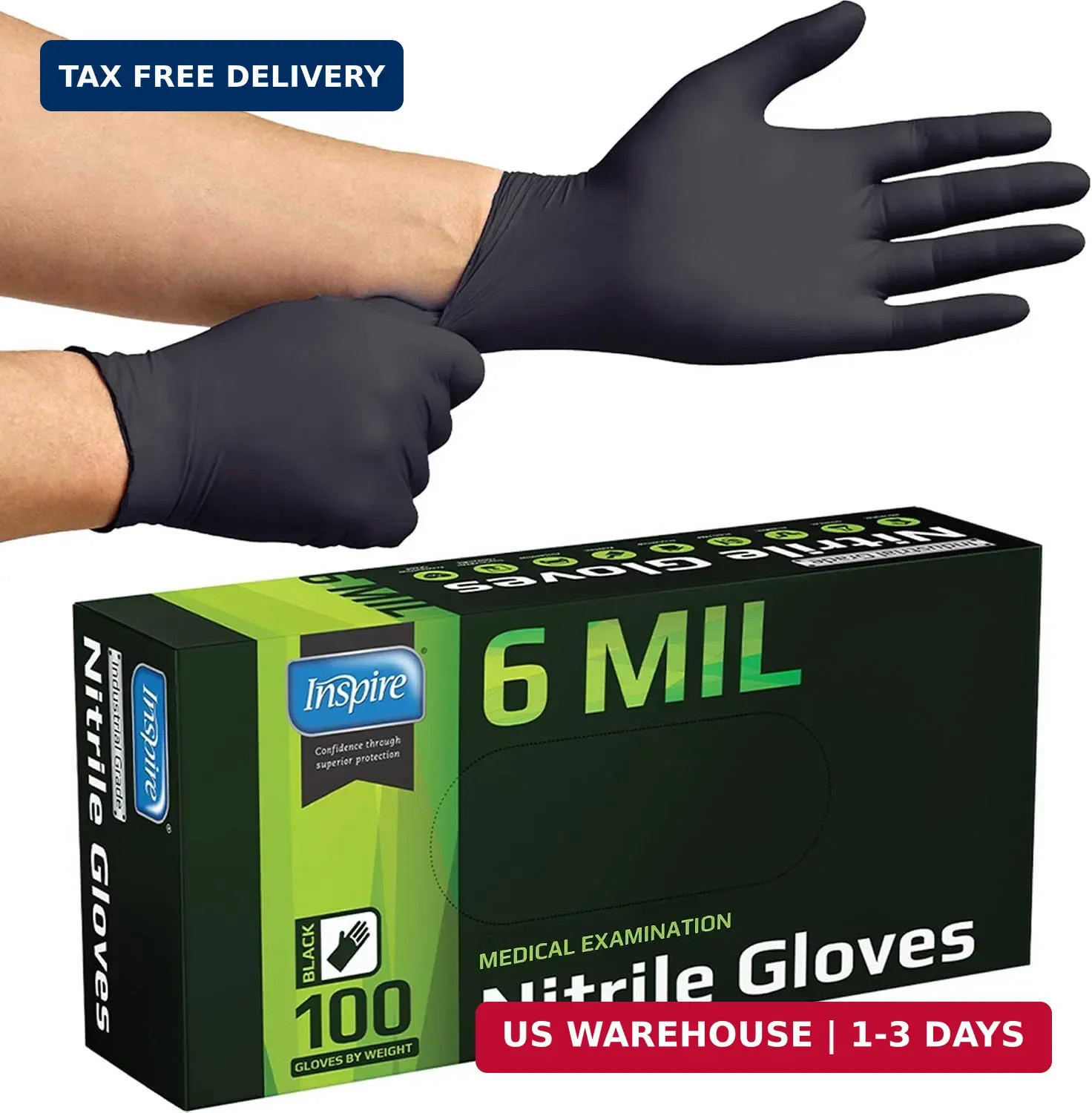 Inspire Black Nitrile Gloves HEAVY DUTY 6 Mil Nitrile Chemical Resistant Medical