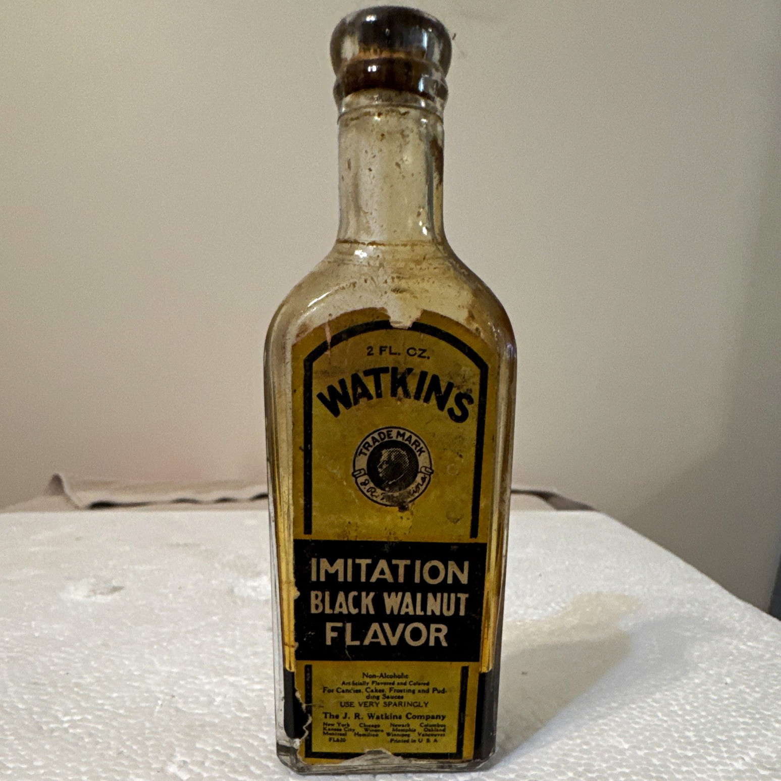 Vintage 1930s J.R. Watkins Black Walnut Flavor 2 Oz Bottle Cork Label Vintage 1930s J.R. Watkins Black Walnut Flavor 2 Oz Bottle Cork Label