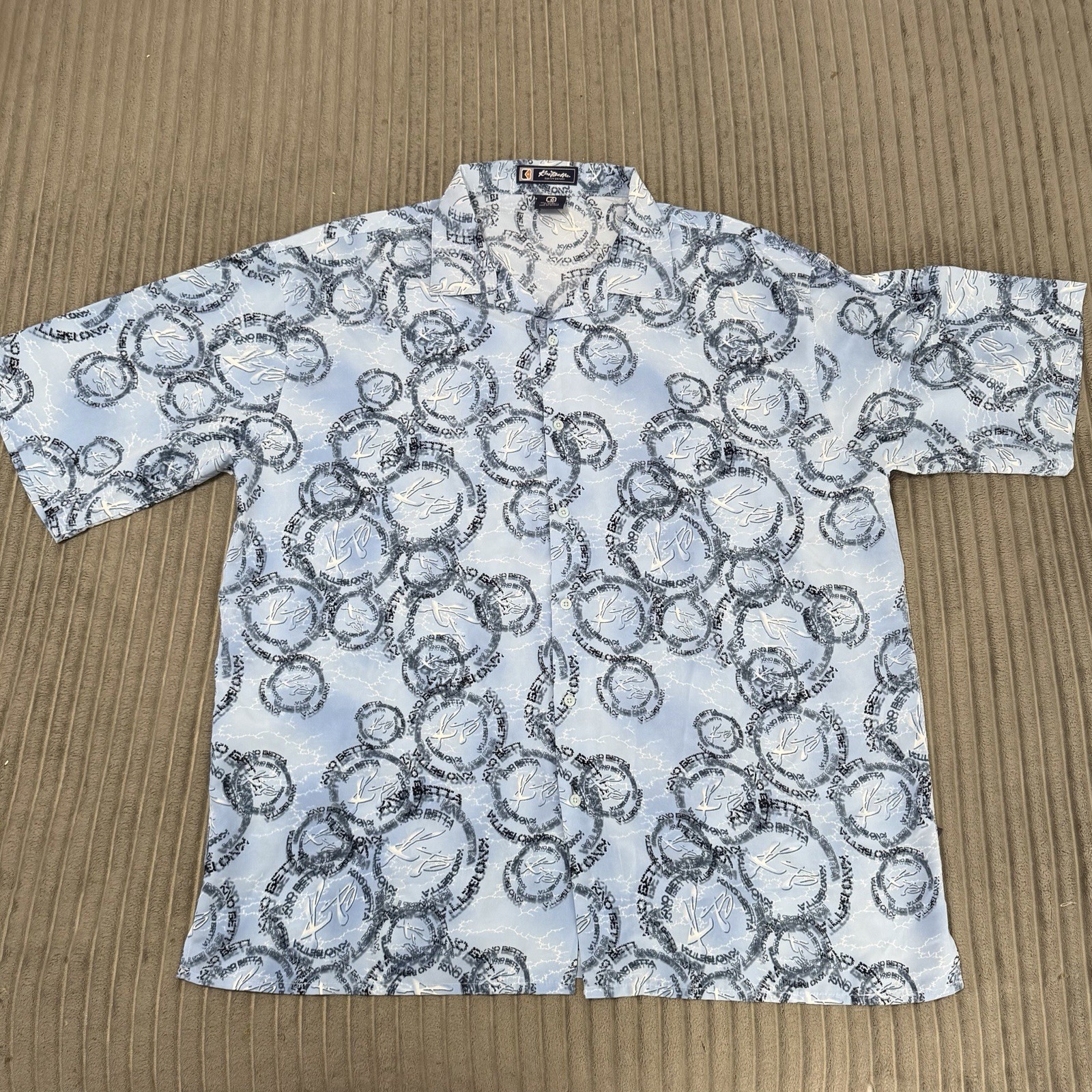 Y2K Kno Betta Shirt Mens 3XL Blue Lightning Button Up Camp Casual VTG Streetwear