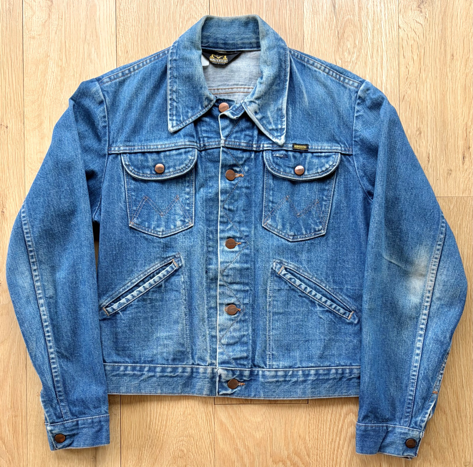 Vintage 1970s MAVERICK Blue Bell DENIM Western Trucker JACKET Made in USA Sz 38