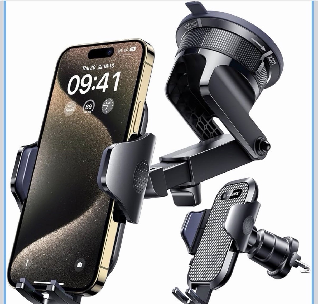 [True Military-Grade] Car Phone Holder VANMASS 4-7 inches, Ink Black