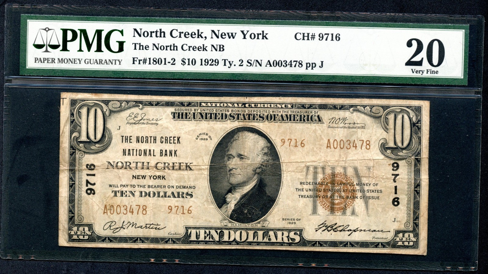 1929 NORTH CREEK NY $ 10.00 T2 PMG 20 SCARCE NOTE PLEASE LQQK 1929 NORTH CREEK NY $ 10.00 T2 PMG 20 SCARCE NOTE PLEASE LQQK