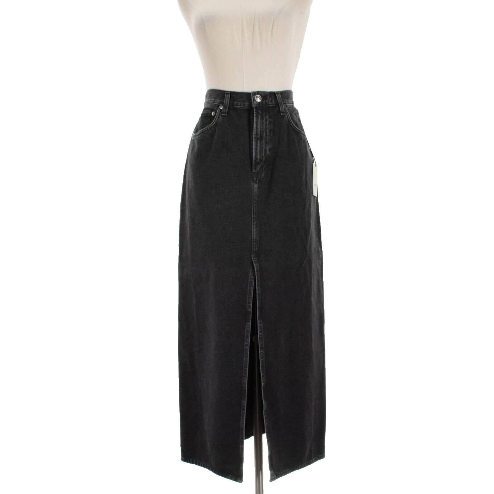 Agolde NWT Leif Denim Midi Skirt Size 27 US Spider Black Cotton