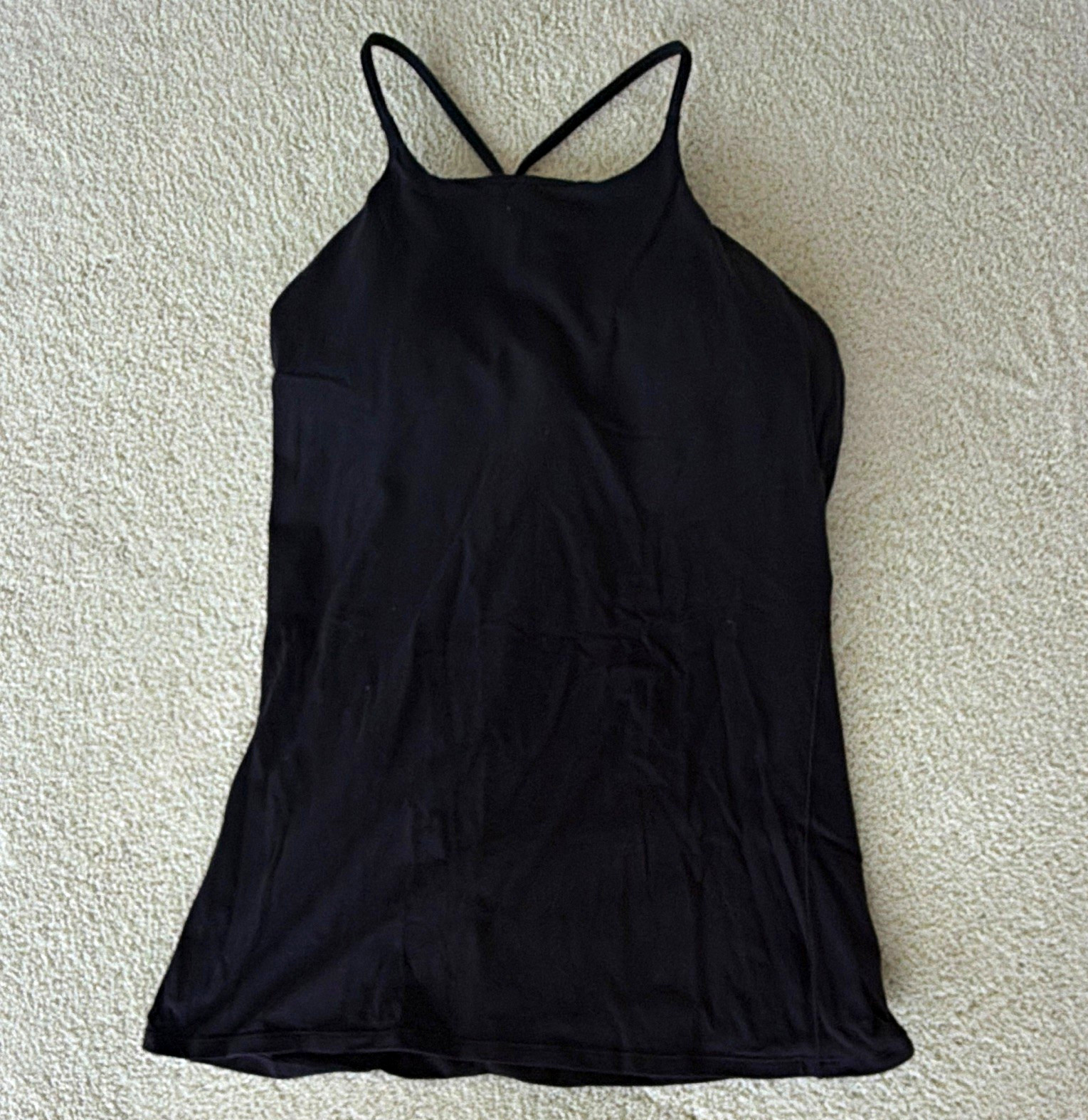 Lululemon Power Y Black Racerback Tank Camisole Built-In Bra, Size 10 Lululemon Power Y Black Racerback Tank Camisole Built-In Bra, Size 10