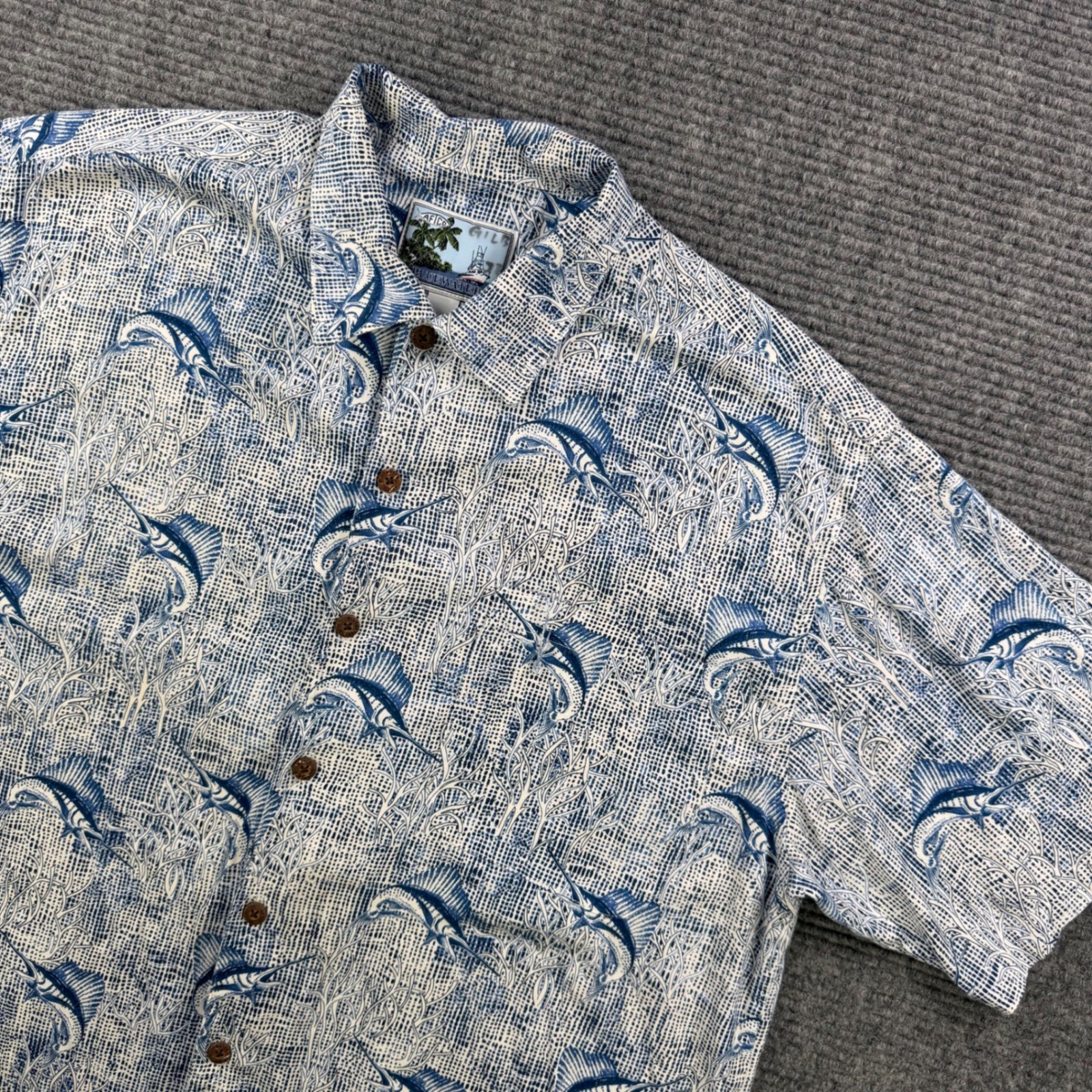 AFTCO Bluewater Mens XL Blue Marlin Sailfish Fishing Shirt Short Sleeve USA Made AFTCO Bluewater Mens XL Blue Marlin Sailfish Fishing Shirt Short Sleeve USA Made