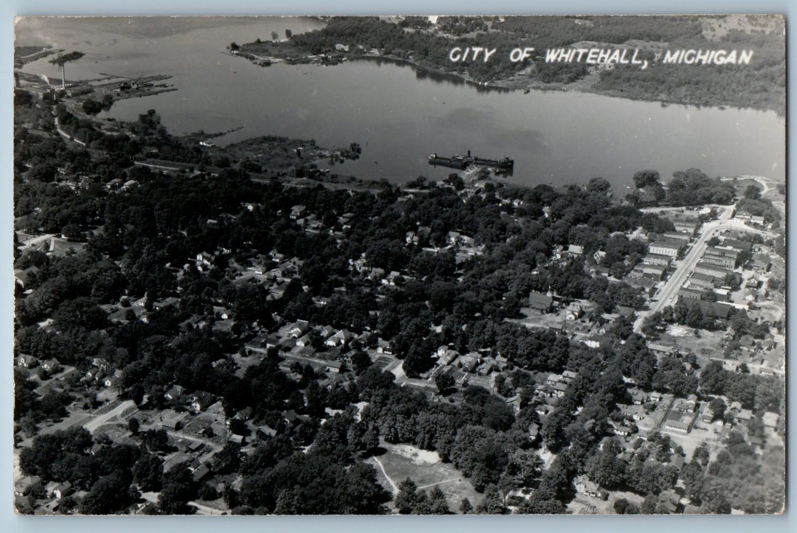 c1940\'s Aerial View City Of Whitehall Michigan MI RPPC Photo Vintage Postcard c1940\'s Aerial View City Of Whitehall Michigan MI RPPC Photo Vintage Postcard