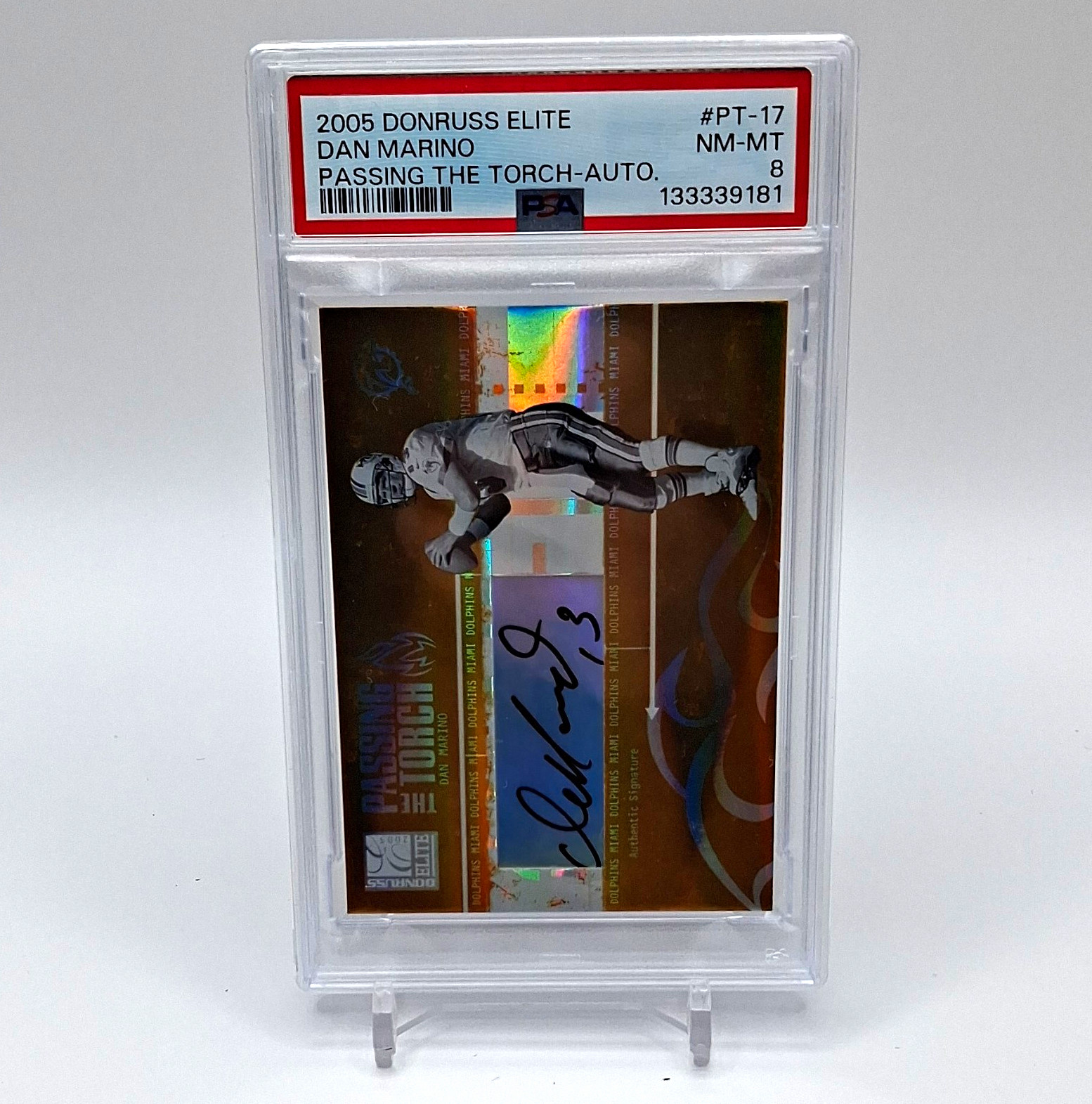 2005 Donruss Elite Dan Marino Passing the Torch Gold Auto /100 PT-17 PSA 8 2005 Donruss Elite Dan Marino Passing the Torch Gold Auto /100 PT-17 PSA 8