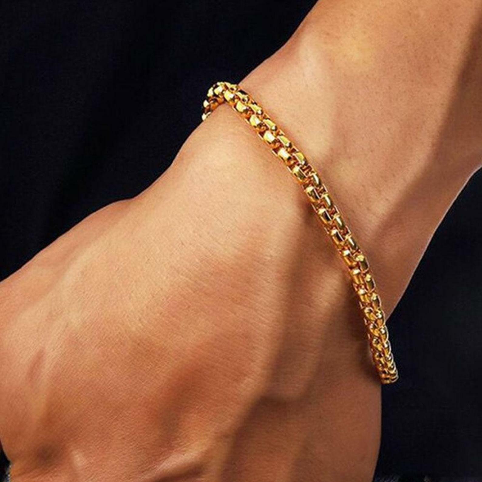 18K Yellow Gold Filled Tarnish-Free Italian 3mm 7.9inch Round Box Chain Bracelet