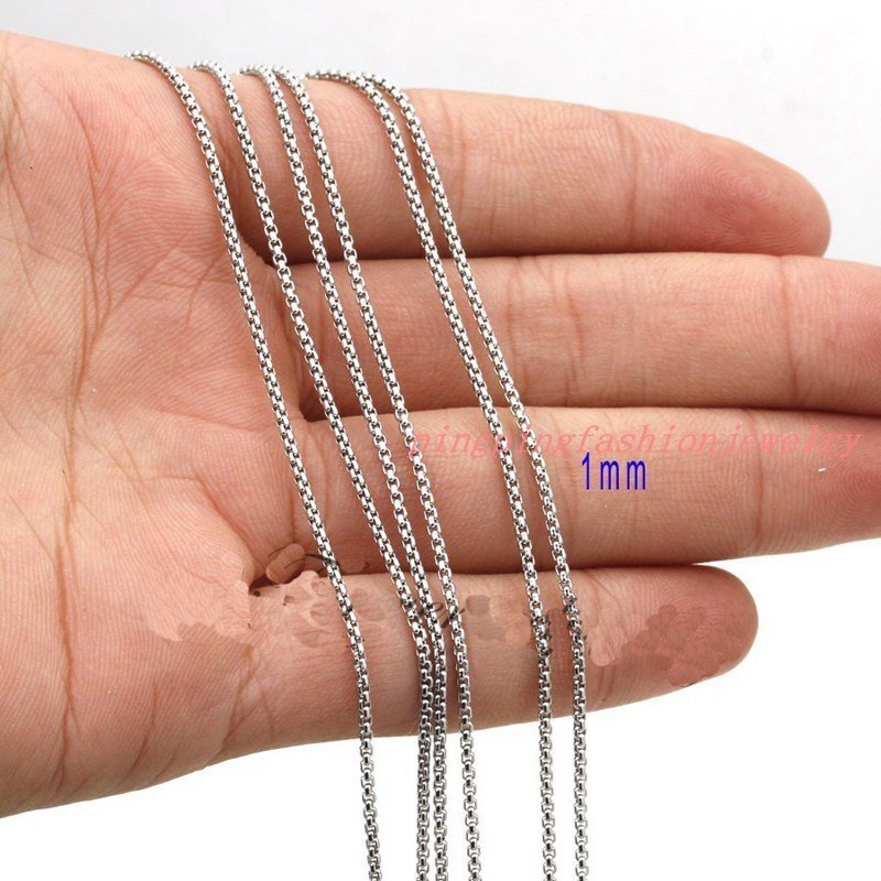 1/2/3/5/7MM Silver Stainless Steel Mens Jewelry Box Chain Necklace 16-40\ 1/2/3/5/7MM Silver Stainless Steel Mens Jewelry Box Chain Necklace 16-40\