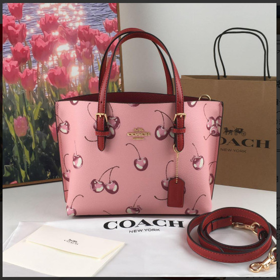 COACH CR293 Tote 25 2way Shoulder Bag Canvas Leather Cherry Pink Outlet New COACH CR293 Tote 25 2way Shoulder Bag Canvas Leather Cherry Pink Outlet New