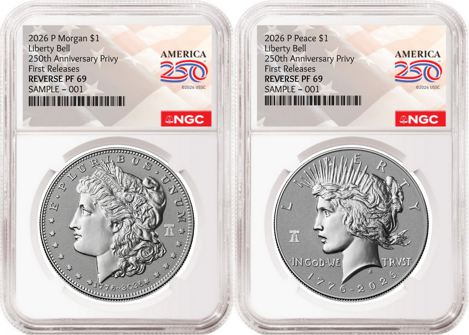 2 Coin Set 2026 Morgan and Peace Reverse Proof Privy NGC RP69 FR Flag2