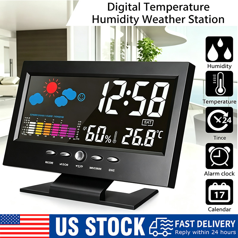 LED Digital Alarm Clock Snooze Calendar Thermometer Hygrometer Weather Display LED Digital Alarm Clock Snooze Calendar Thermometer Hygrometer Weather Display