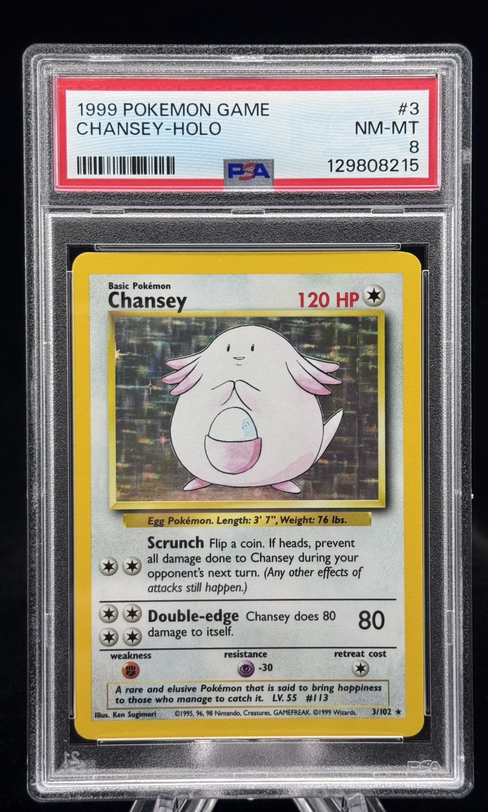 Chansey Holo #3 Base Set Unlimited 1999 Pokemon Game PSA 8 🥚✨ Chansey Holo #3 Base Set Unlimited 1999 Pokemon Game PSA 8 🥚✨