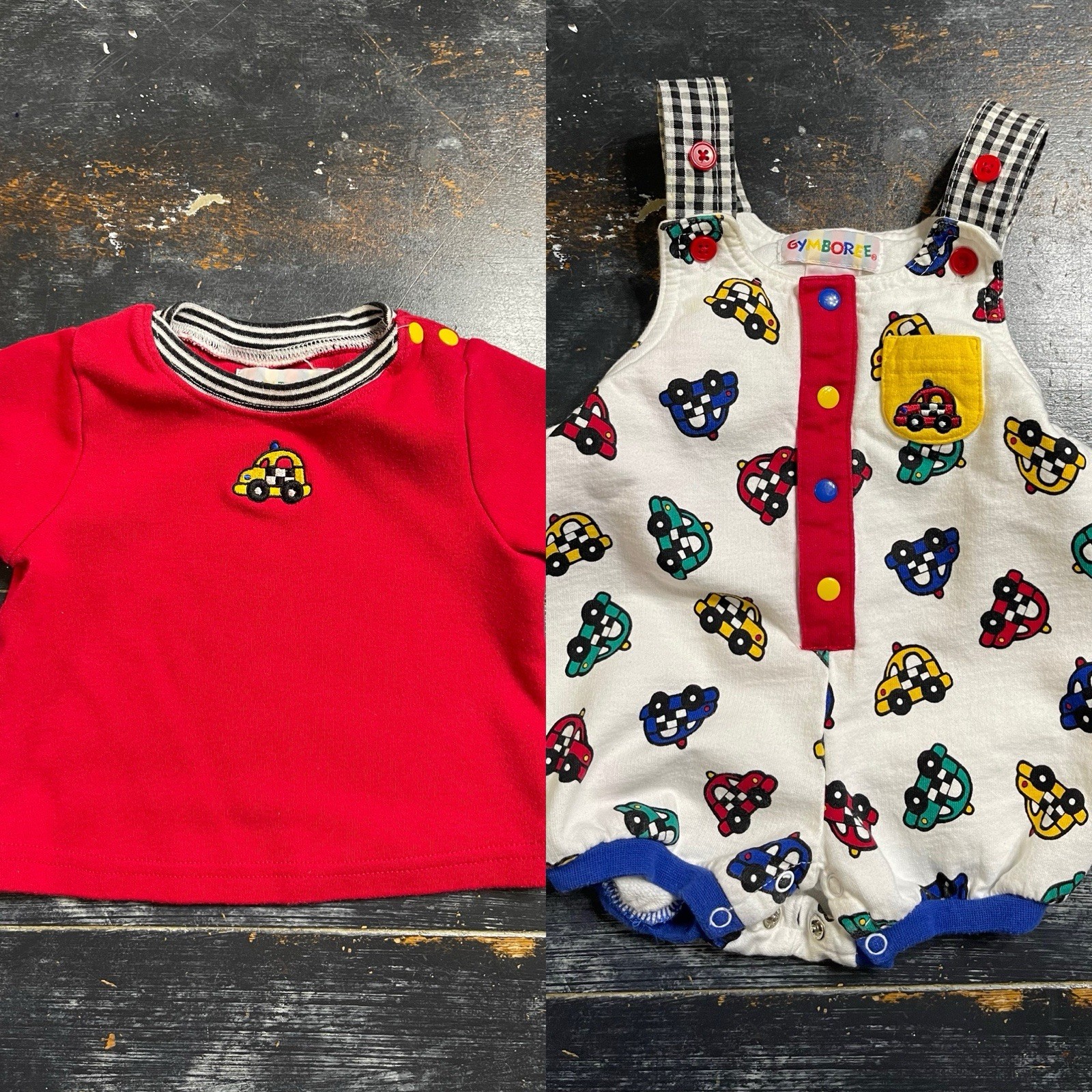 Vtg Gymboree Cars Taxis 1994 Layette Baby Bubble Romper Two Piece Shirt And Vtg Gymboree Cars Taxis 1994 Layette Baby Bubble Romper Two Piece Shirt And