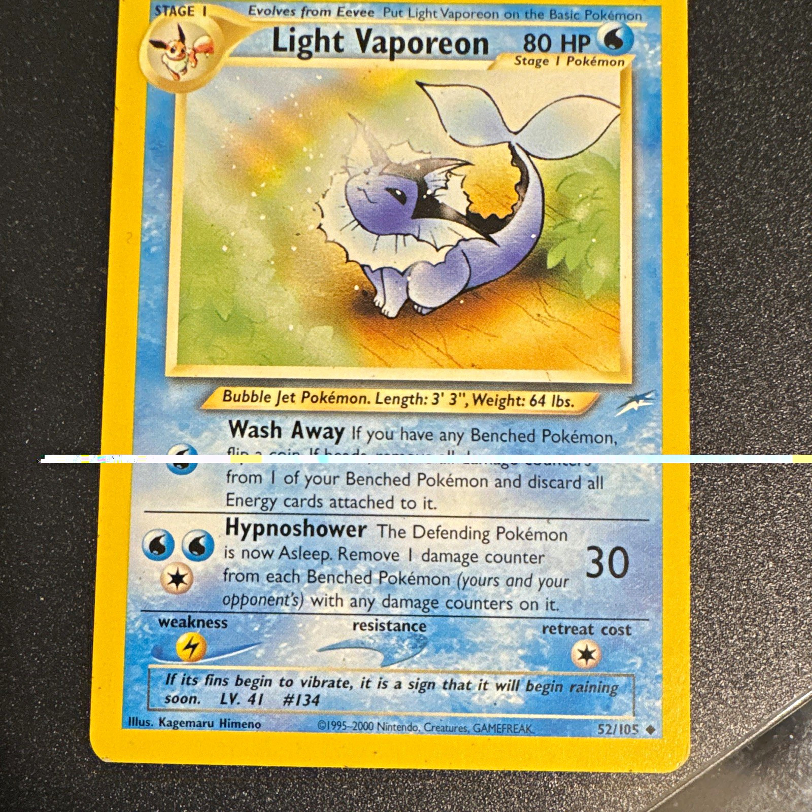 WOTC Pokémon TCG Light Vaporeon 52/105 Neo Destiny 2000 Unc Unlimited 80HP WOTC Pokémon TCG Light Vaporeon 52/105 Neo Destiny 2000 Unc Unlimited 80HP