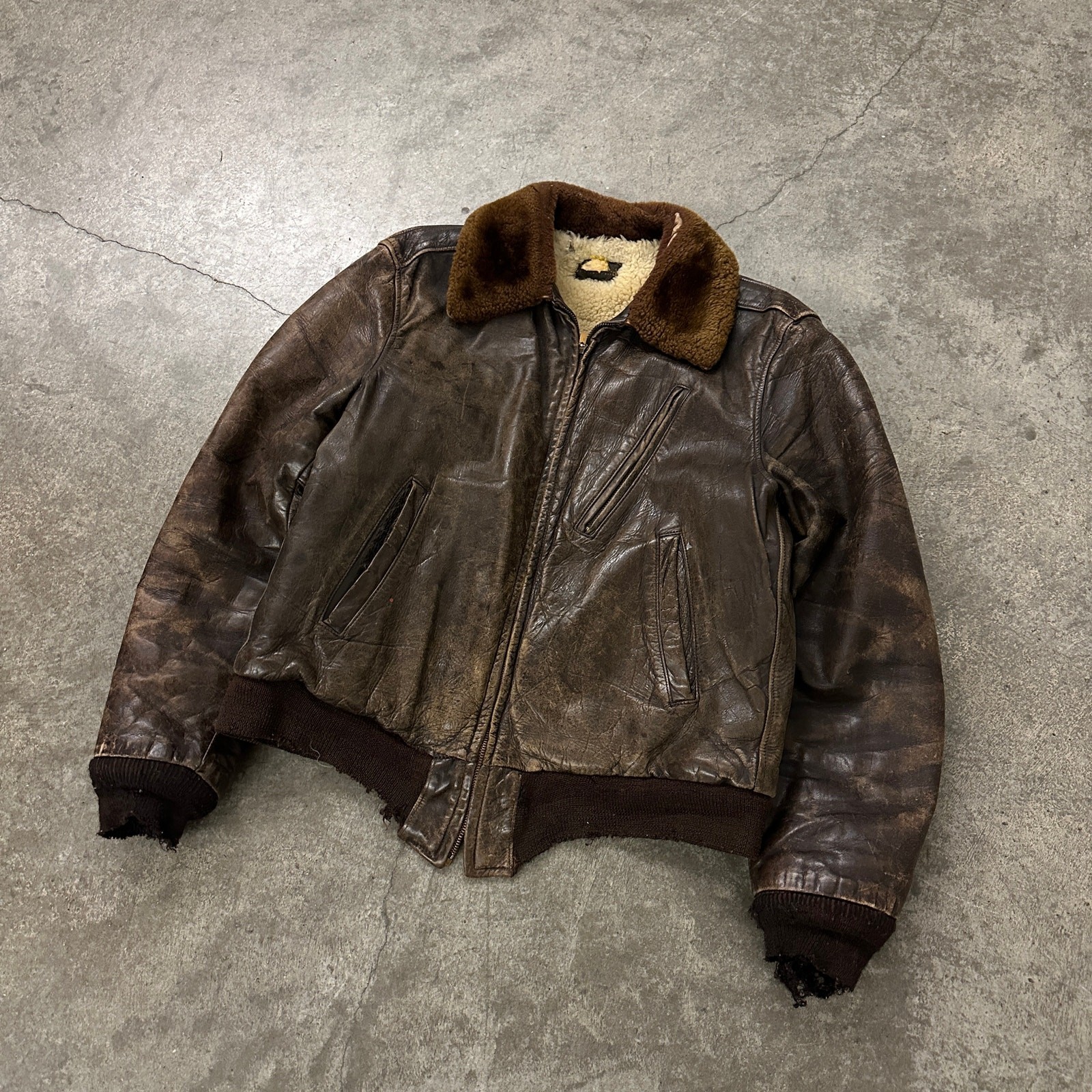 1950s WindWard Steer Hide Leather Military Style Bomber Flight Jacket FLAWS
