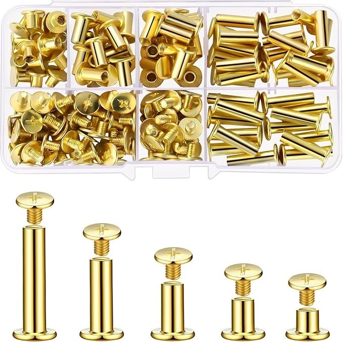 80 Sets Chicago Screw Leather Rivets Assorted Kit Chicago Binding Screws 5 Sizes 80 Sets Chicago Screw Leather Rivets Assorted Kit Chicago Binding Screws 5 Sizes