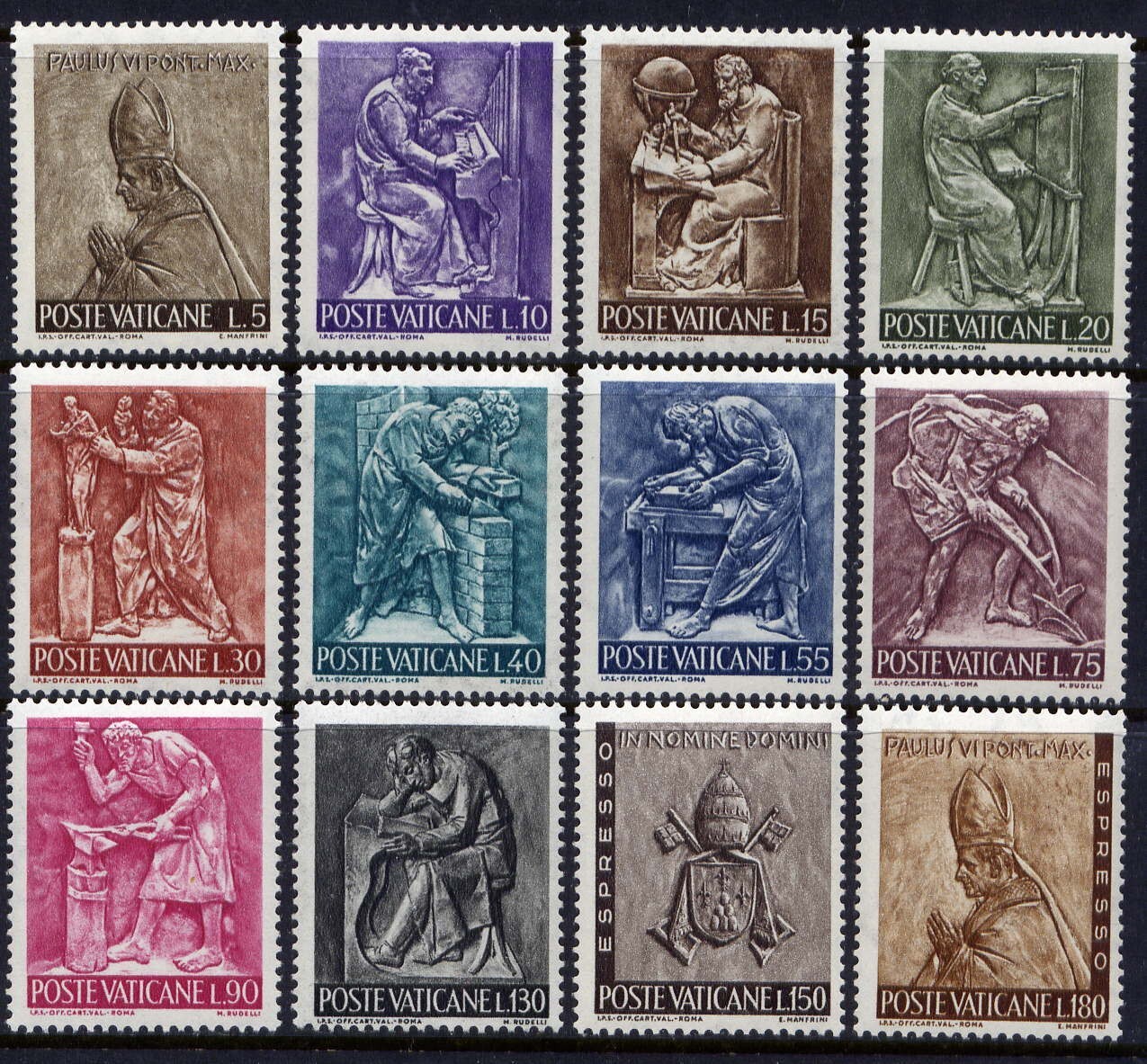 VATICAN Sc#423-32,E17-8 1966 Bas-Relief - Pope Paul VI by Enrico Manfrini MNH