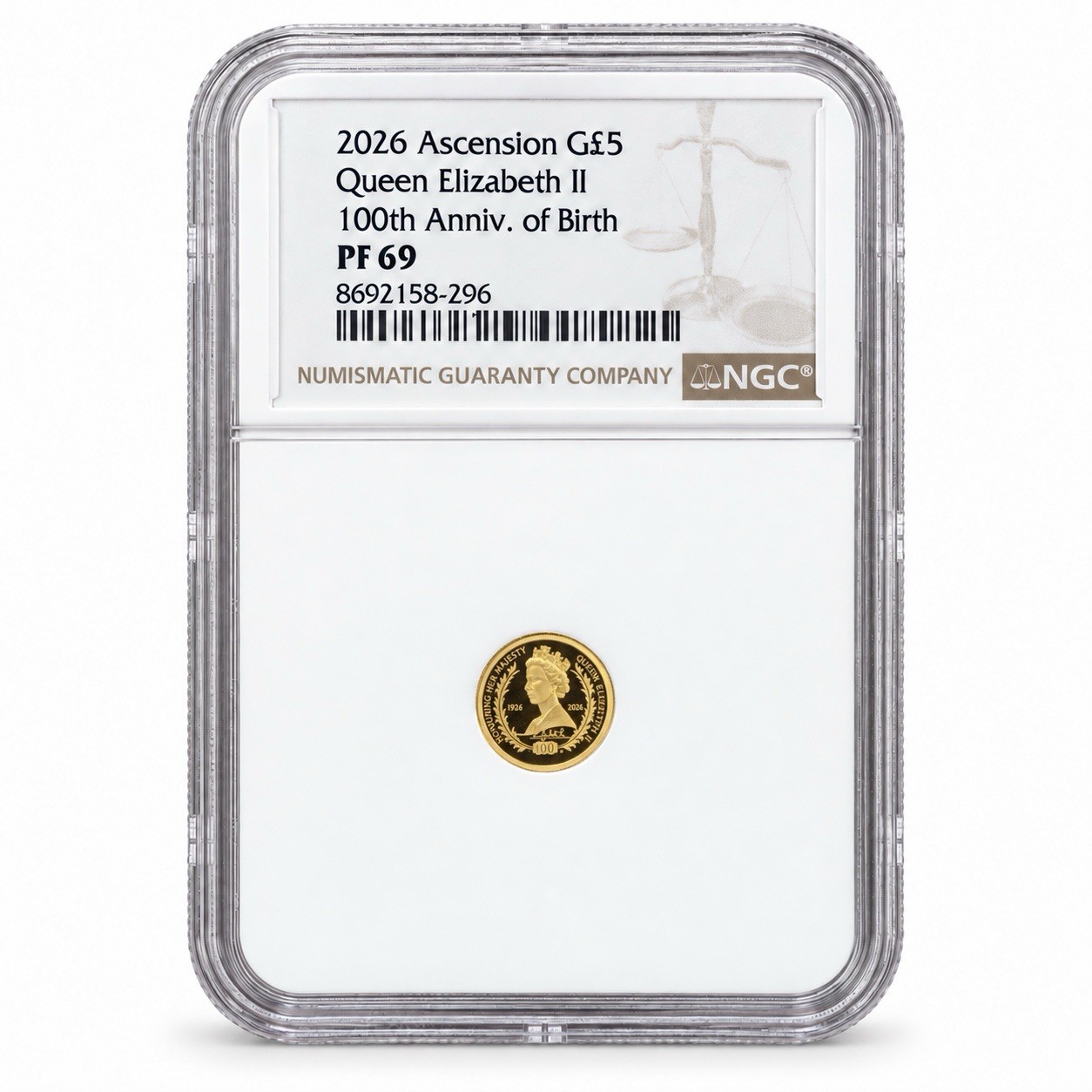GREAT BRITAIN 2026 Ascension G$5 0.5G .9999 Fine Gold PF69 100TH Anniv of Birth GREAT BRITAIN 2026 Ascension G$5 0.5G .9999 Fine Gold PF69 100TH Anniv of Birth
